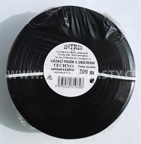 Vázací pásek s drátkem TECHNO černý v kotouči 200 m
